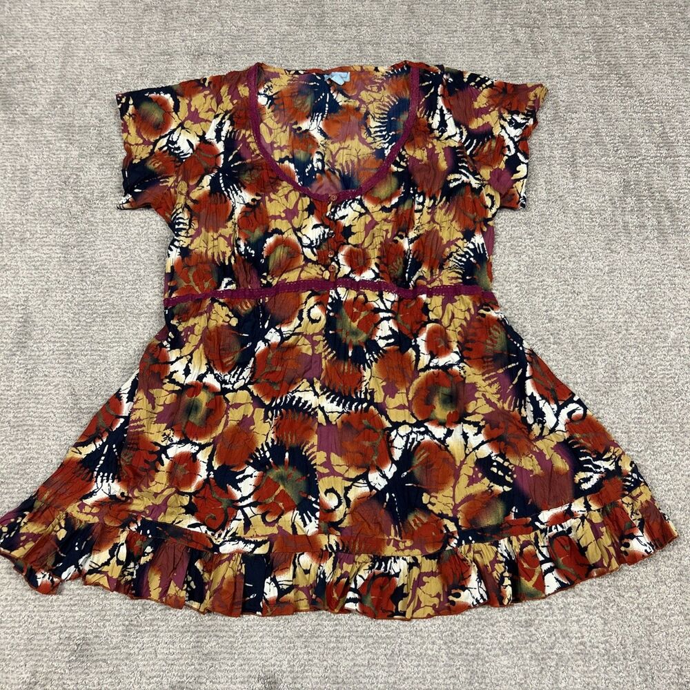 Joe Browns Tunic Mini Dress Womens 20 Back Tie Skater Red Tan Purple Navy